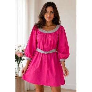 DOVIMA Paris Made in France Hot Pink Puff Sleeve Mini Dress small